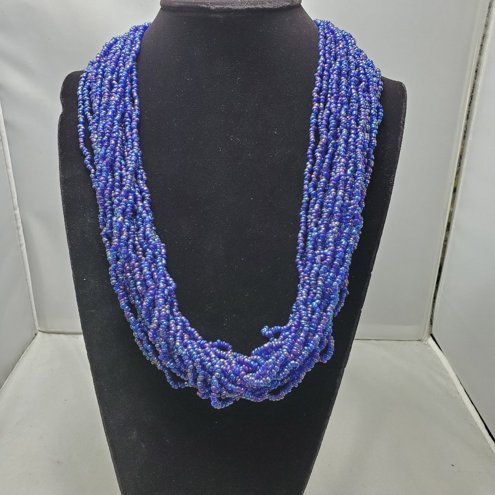 Signature Lapis Lazuli seed bead multi strand necklace 20 strand
